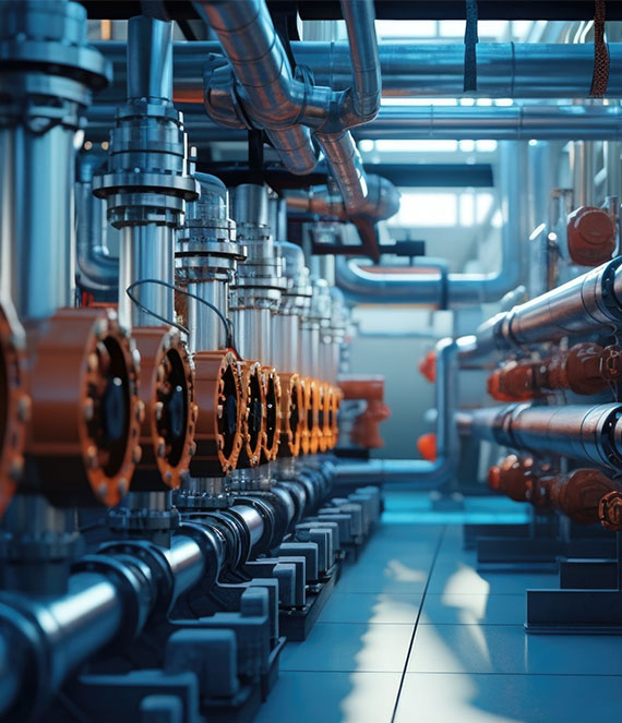 Detailed image of a complex network of pipes and valves